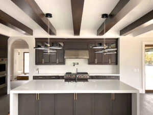 A modern kitchen with stylish dome lighting design
