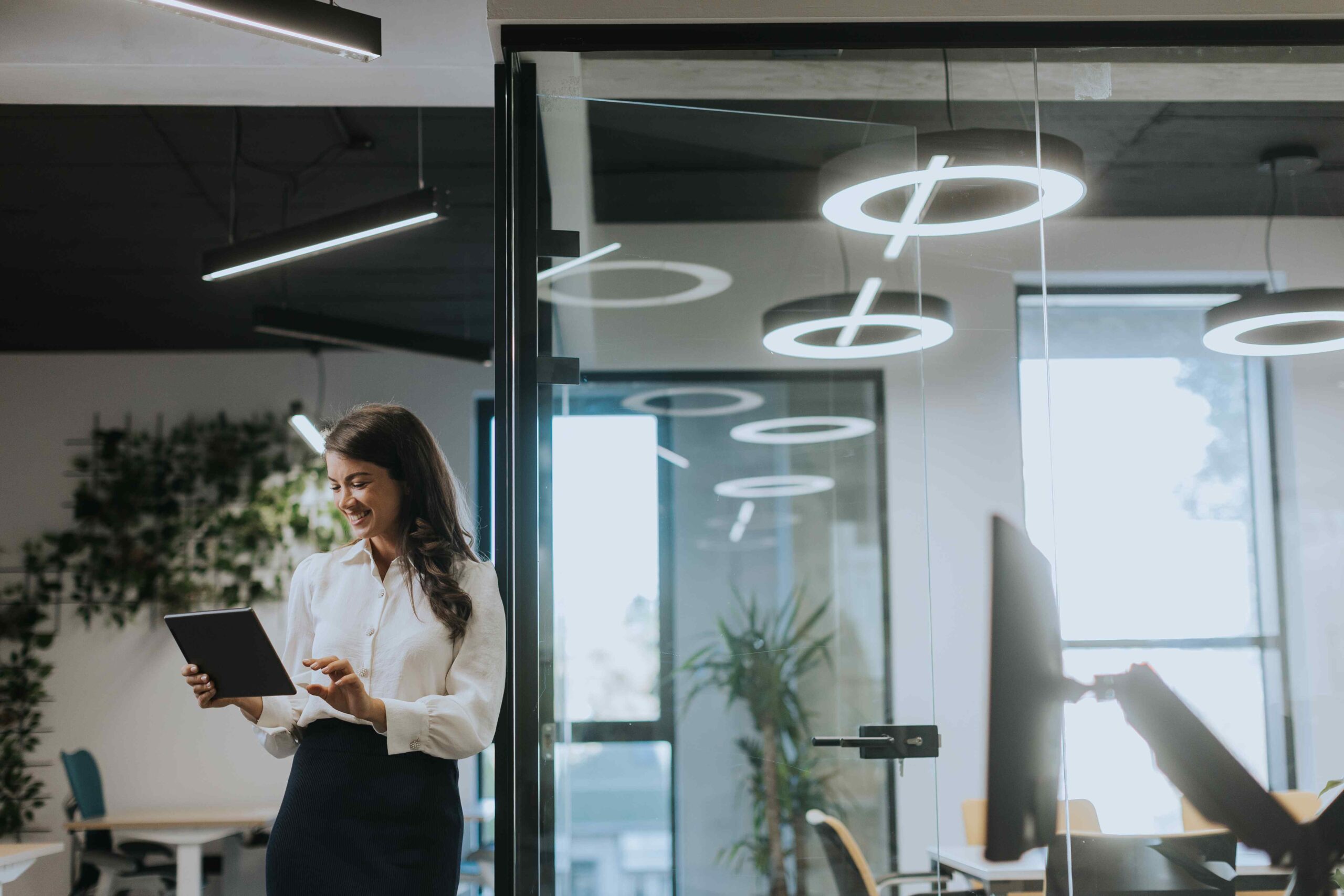 Office with circular LED custom lighting